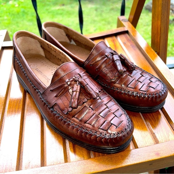 EARTH DALE BROWN LEATHER TASSELED LOAFERS SLIP ONS SHOES MOCS US MENS SZ 8.5D - Picture 1 of 11